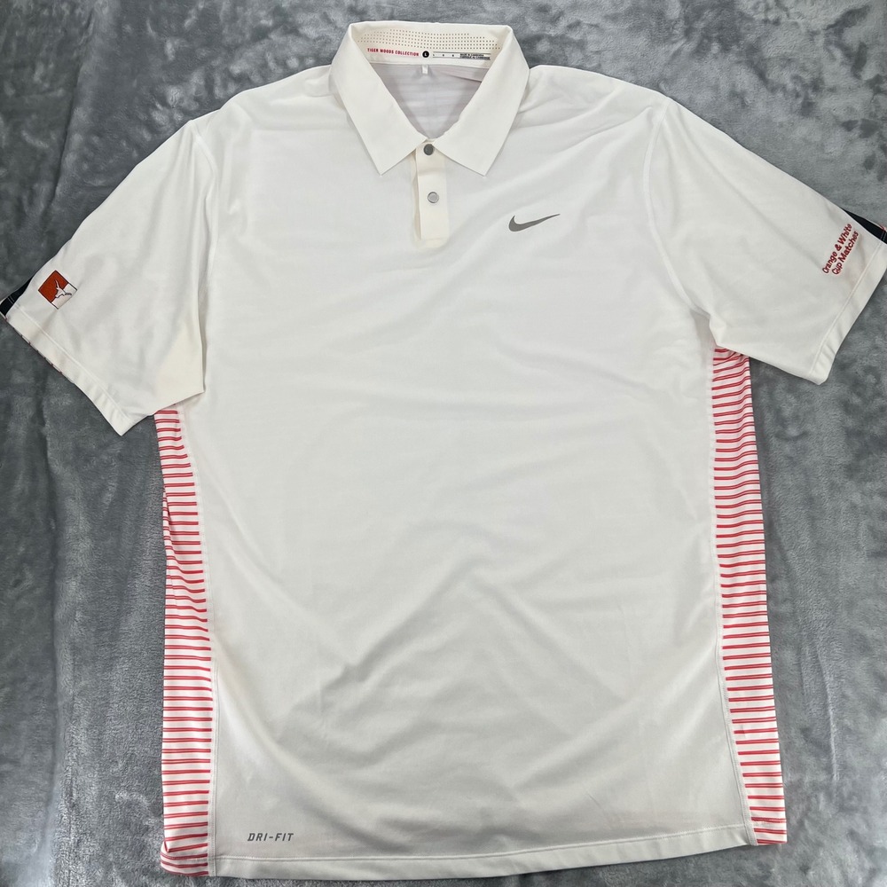 Nike Tiger Woods Collection Mens L Texas Longhorns Golf Polo Shirt White Oranges